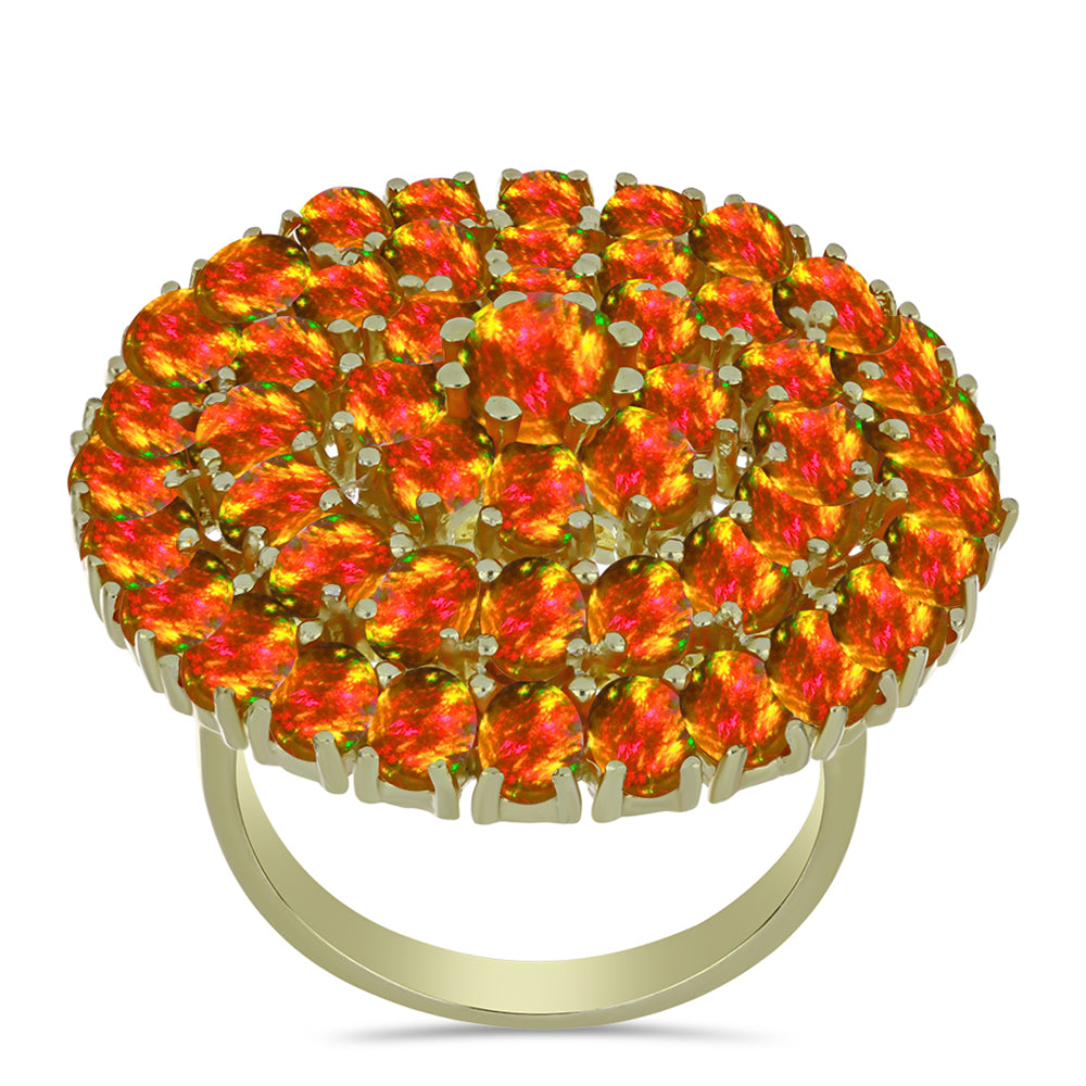 Inel din Argint 925 Placat cu Aur ( 8.74 grame ) cu Opal de Foc American 6.36 Carate