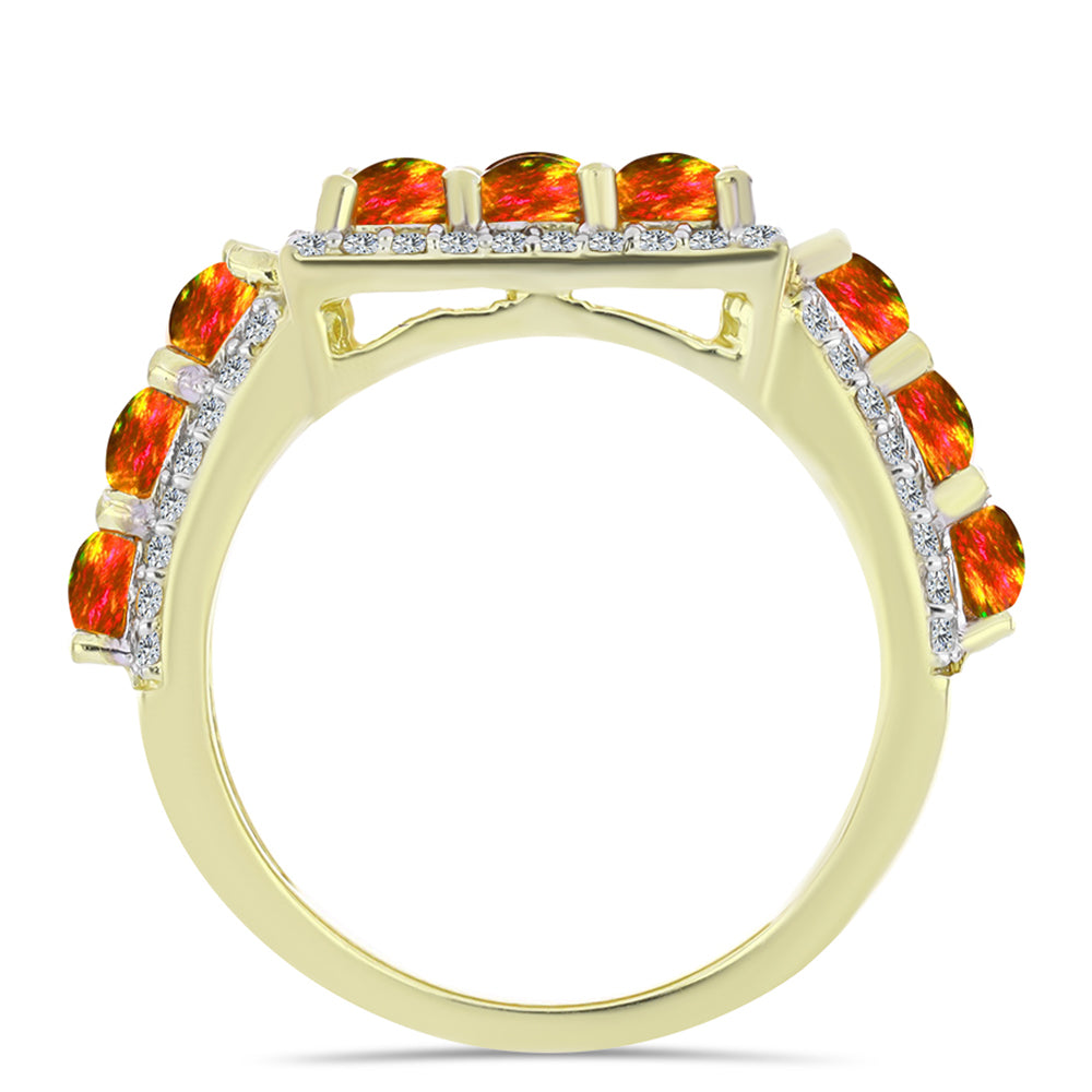 Inel din Argint 925 Placat cu Aur ( 6.24 grame ) cu Opal de Foc American și Topaz Alb 2.56 Carate 2 