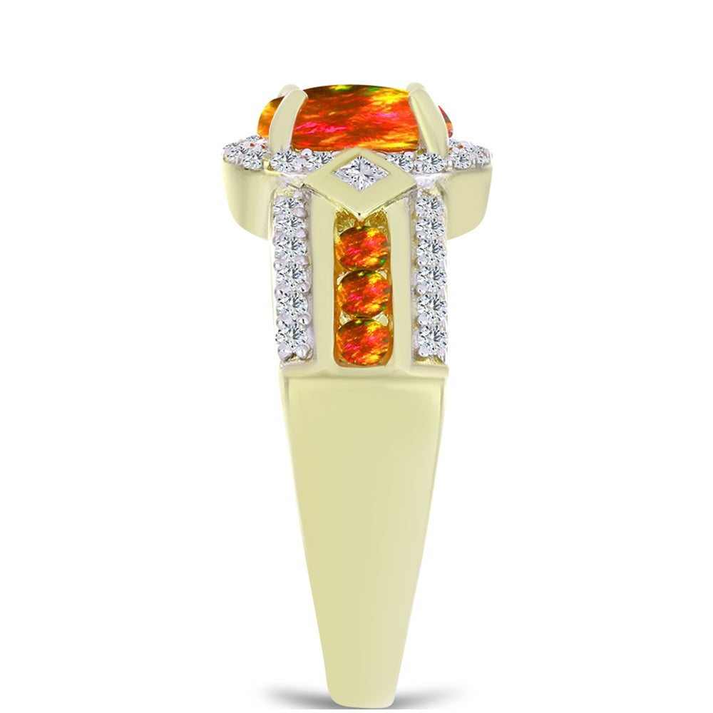 Inel din Argint 925 Placat cu Aur ( 5.02 grame ) cu Opal de Foc American și Topaz Alb 1.46 Carate