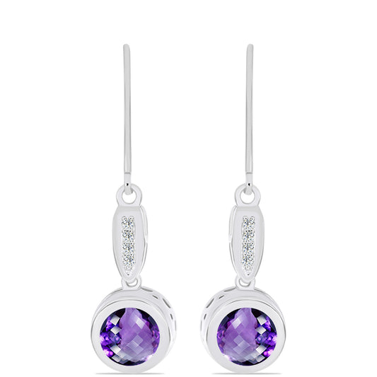 Cercei din Argint 925 ( 4.11 grame ) cu Ametist Marocan și Topaz Alb 2.55 Carate