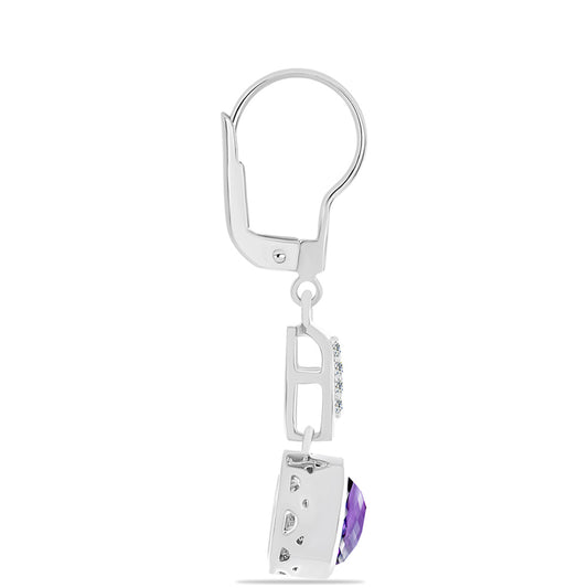 Cercei din Argint 925 ( 4.11 grame ) cu Ametist Marocan și Topaz Alb 2.55 Carate