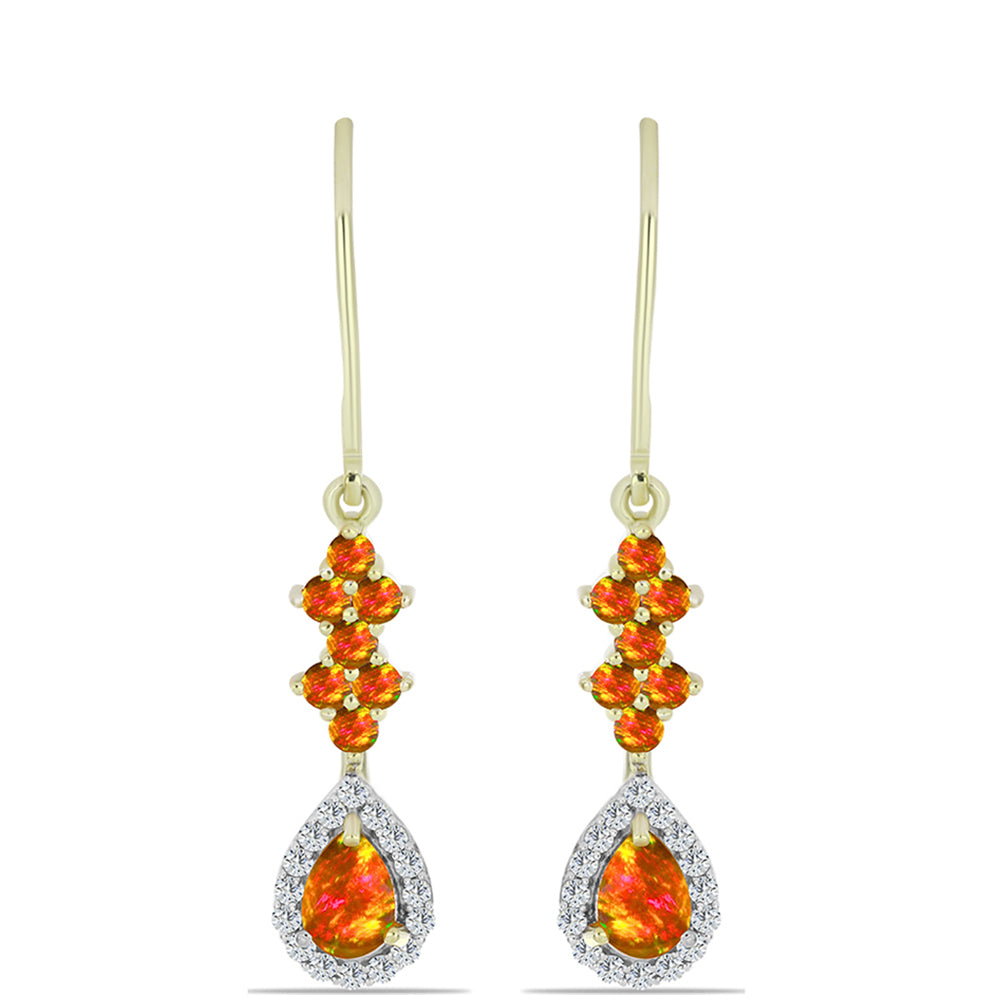 Cercei din Argint 925 Placat cu Aur ( 2.86 grame ) cu Opal de Foc American și Topaz Alb 1.12 Carate 1 