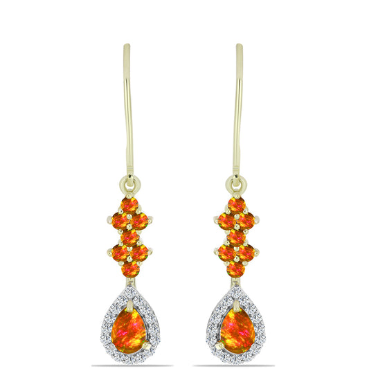 Cercei din Argint 925 Placat cu Aur ( 2.86 grame ) cu Opal de Foc American și Topaz Alb 1.12 Carate