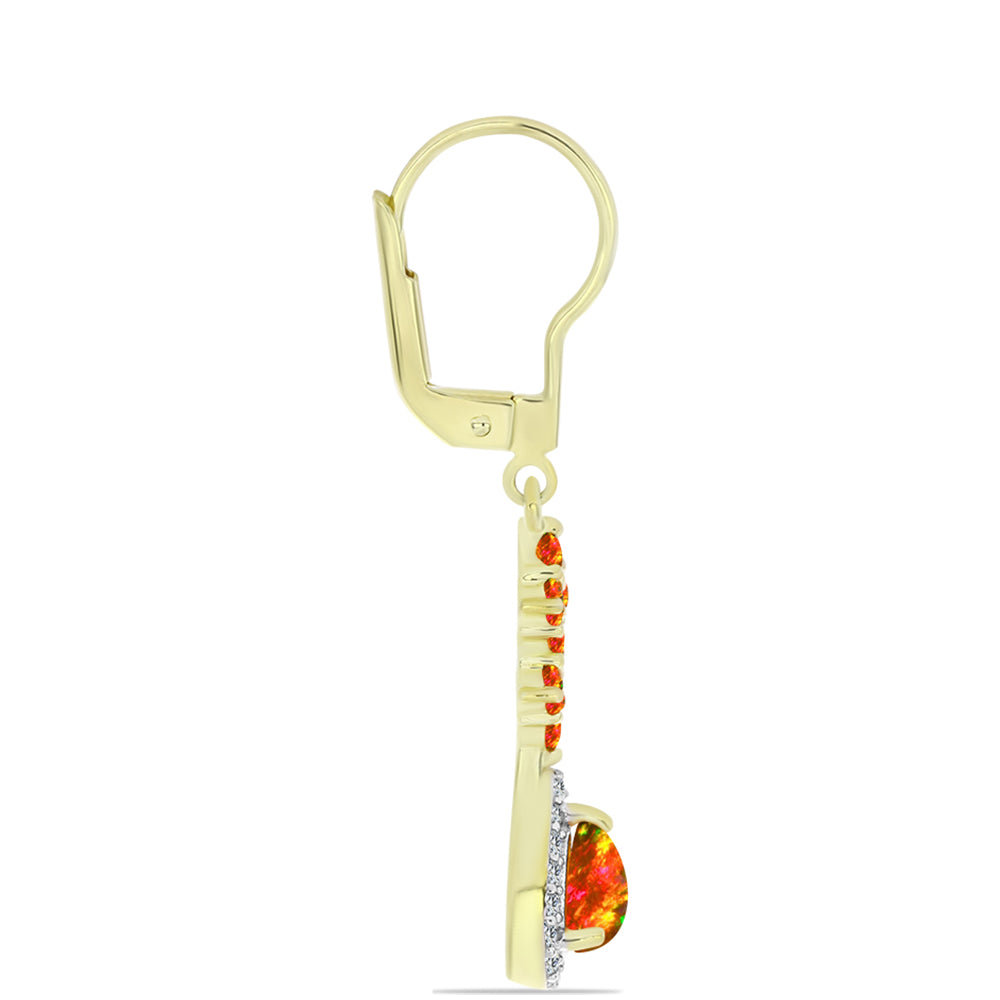 Cercei din Argint 925 Placat cu Aur ( 2.86 grame ) cu Opal de Foc American și Topaz Alb 1.12 Carate 2 