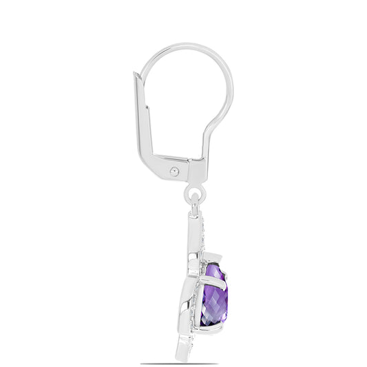 Cercei din Argint 925 ( 3.22 grame ) cu Ametist Marocan și Topaz Alb 2.43 Carate