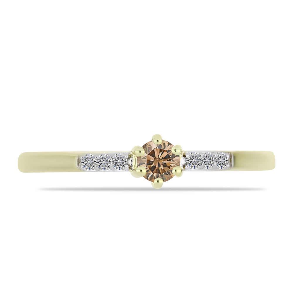 Inel din Argint 925 Placat cu Aur ( 1.93 grame ) cu Diamant de culoarea Șampaniei și Diamant Alb 0.24 Carate 1 