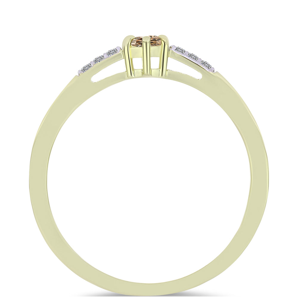 Inel din Argint 925 Placat cu Aur ( 1.93 grame ) cu Diamant de culoarea Șampaniei și Diamant Alb 0.24 Carate