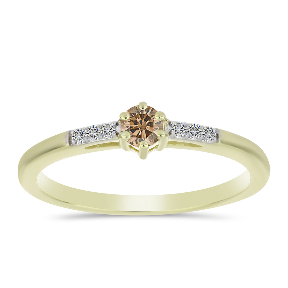 Inel din Argint 925 Placat cu Aur ( 1.93 grame ) cu Diamant de culoarea Șampaniei și Diamant Alb 0.24 Carate