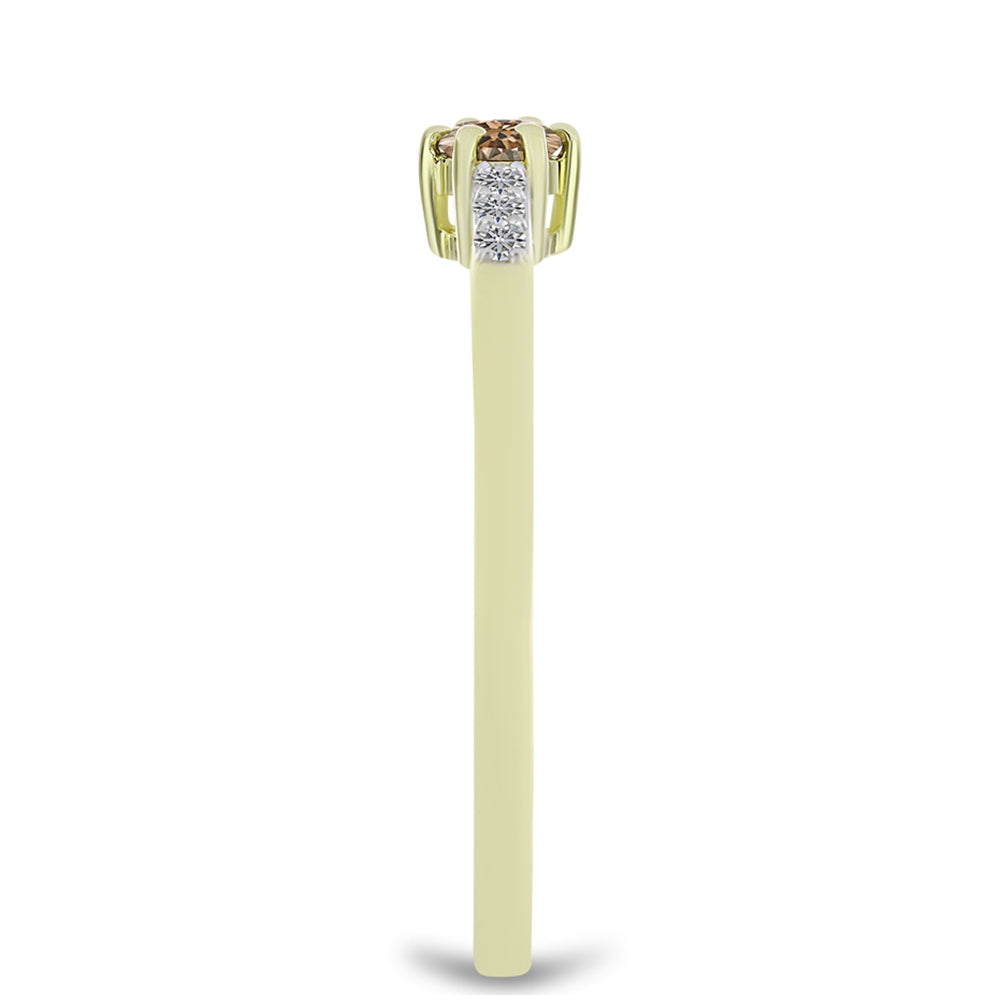 Inel din Argint 925 Placat cu Aur ( 1.93 grame ) cu Diamant de culoarea Șampaniei și Diamant Alb 0.24 Carate 4 