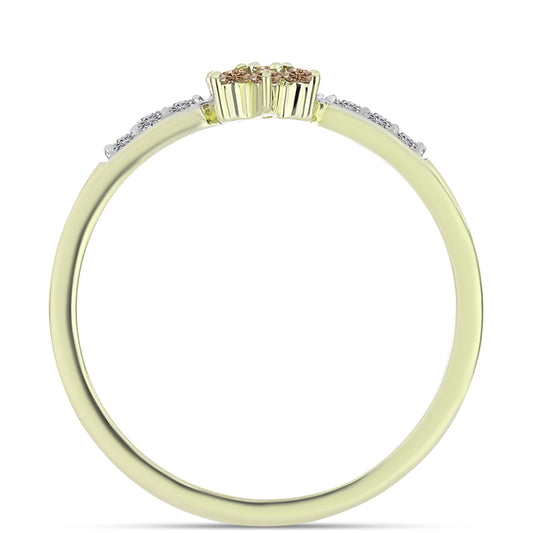 Inel din Argint 925 Placat cu Aur ( 1.79 grame ) cu Diamant de culoarea Șampaniei și Diamant Alb 0.19 Carate