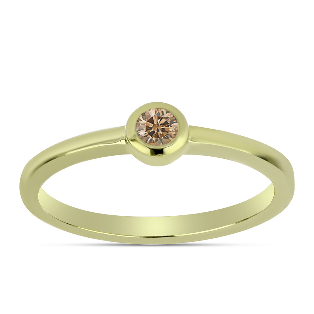 Inel din Argint 925 Placat cu Aur ( 1.79 grame ) cu Diamant de culoarea Șampaniei 0.12 Carate 3 