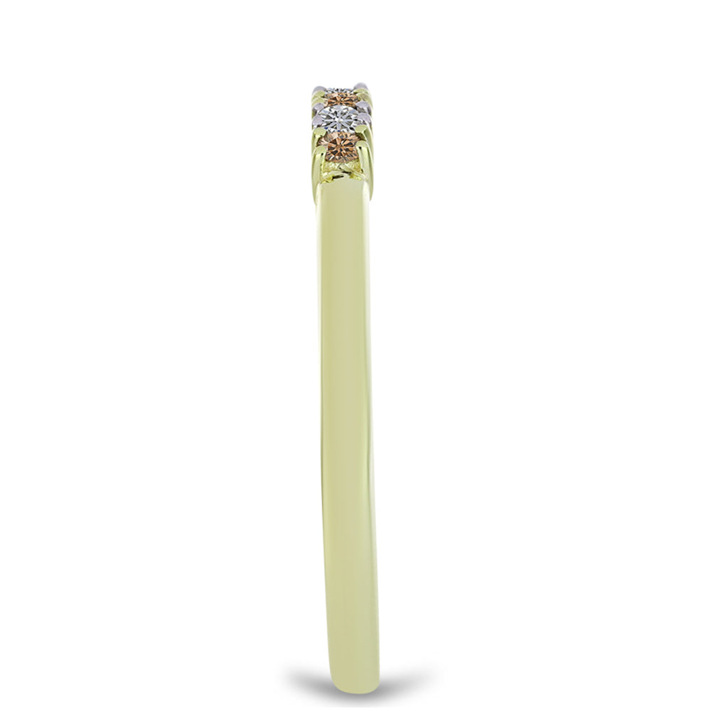 Inel din Argint 925 Placat cu Aur ( 1.33 grame ) cu Diamant de culoarea Șampaniei și Diamant Alb 0.09 Carate 4 