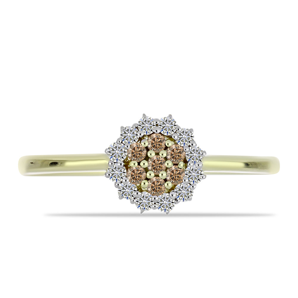 Inel din Argint 925 Placat cu Aur ( 1.74 grame ) cu Diamant de culoarea Șampaniei și Diamant Alb 0.29 Carate 1 