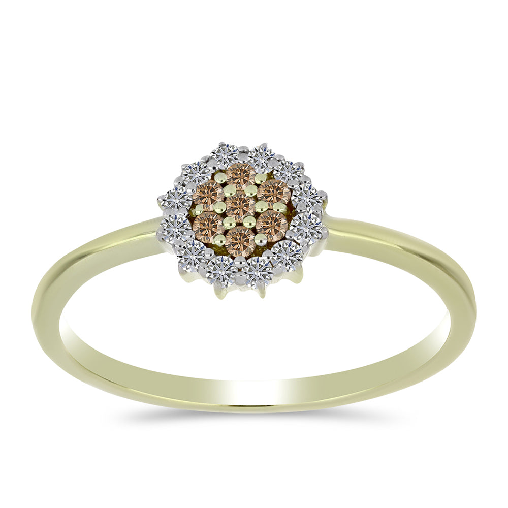 Inel din Argint 925 Placat cu Aur ( 1.74 grame ) cu Diamant de culoarea Șampaniei și Diamant Alb 0.29 Carate 3 