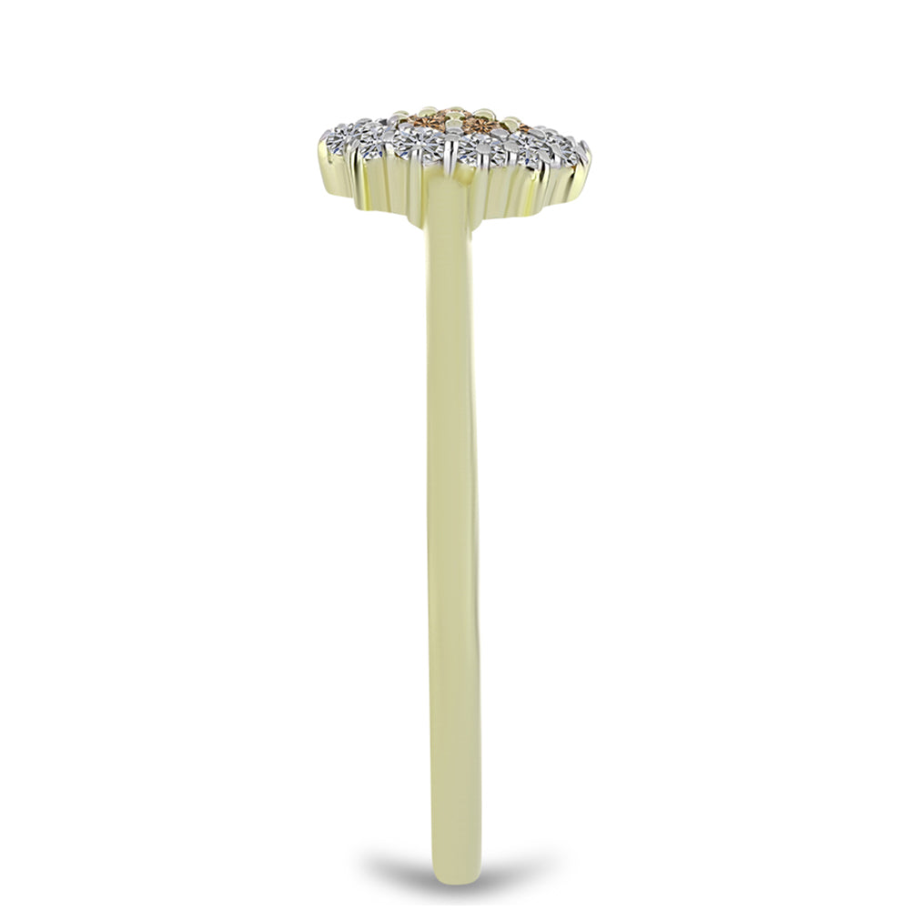 Inel din Argint 925 Placat cu Aur ( 1.74 grame ) cu Diamant de culoarea Șampaniei și Diamant Alb 0.29 Carate