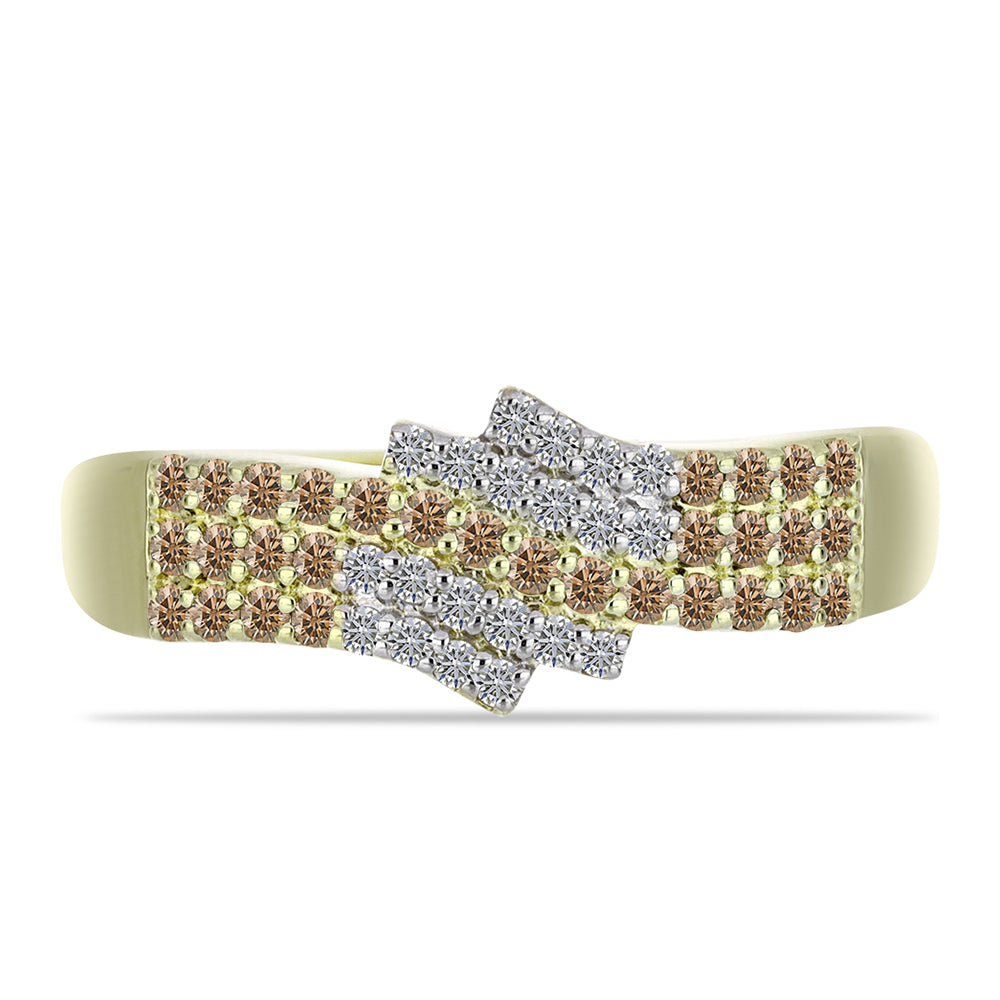 Inel din Argint 925 Placat cu Aur ( 2.96 grame ) cu Diamant de culoarea Șampaniei și Diamant Alb 0.45 Carate