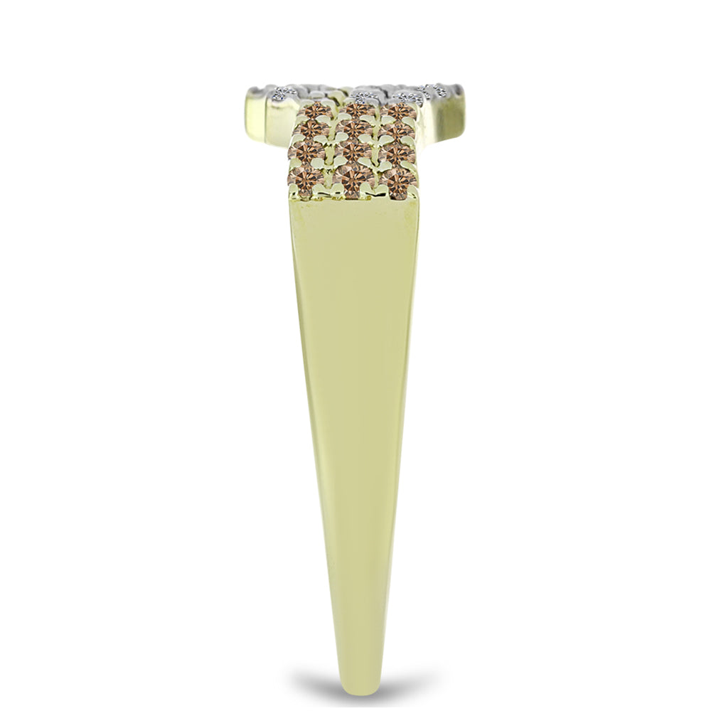Inel din Argint 925 Placat cu Aur ( 2.96 grame ) cu Diamant de culoarea Șampaniei și Diamant Alb 0.45 Carate