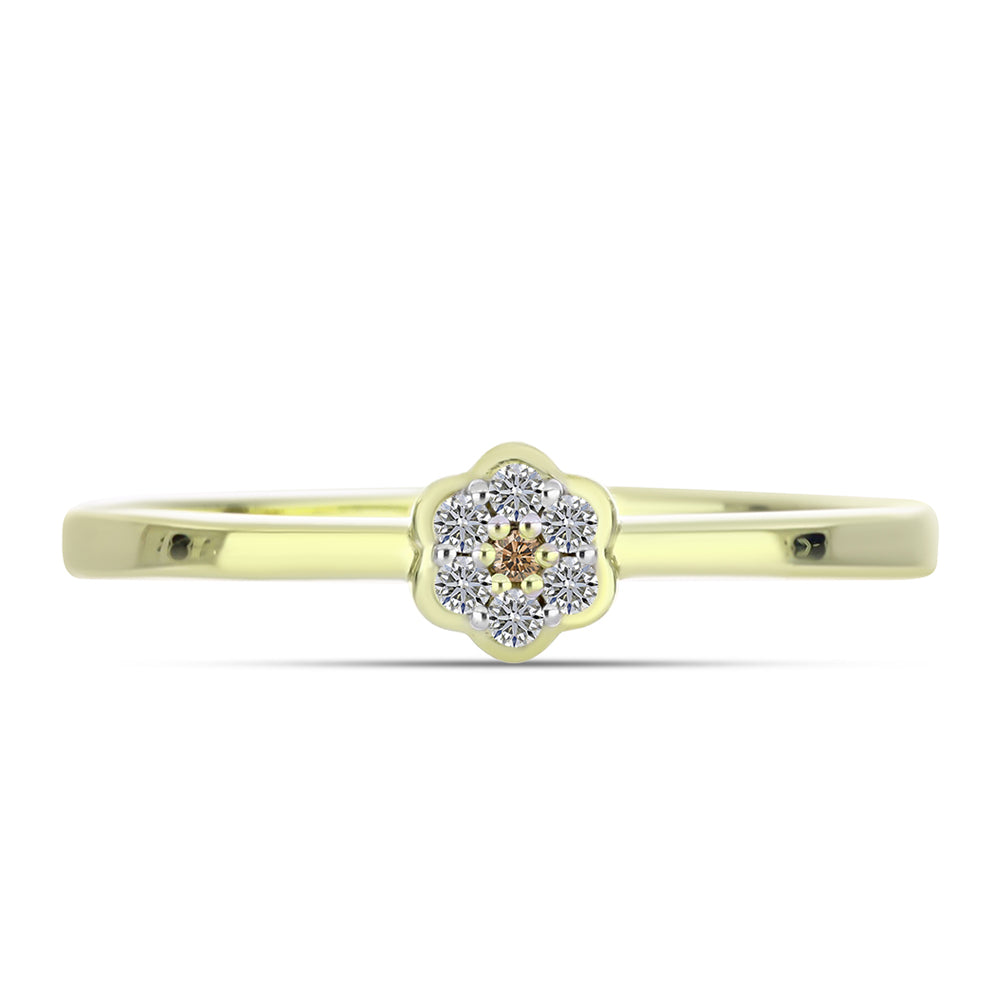 Inel din Argint 925 Placat cu Aur ( 1.86 grame ) cu Diamant de culoarea Șampaniei și Diamant Alb 0.07 Carate