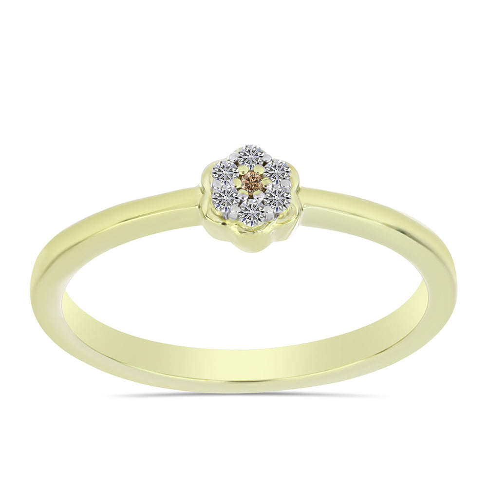 Inel din Argint 925 Placat cu Aur ( 1.86 grame ) cu Diamant de culoarea Șampaniei și Diamant Alb 0.07 Carate