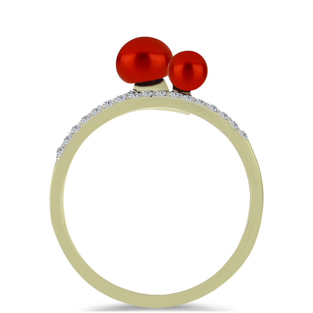 Inel din Argint 925 Placat cu Aur ( 2.63 grame ) cu Perlă de apă dulce roșie și Topaz Alb 1.87 Carate