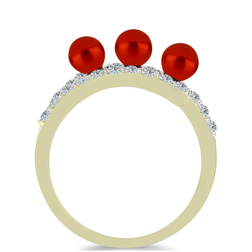 Inel din Argint 925 Placat cu Aur ( 2.33 grame ) cu Perlă de apă dulce roșie și Topaz Alb 2.4 Carate 2 