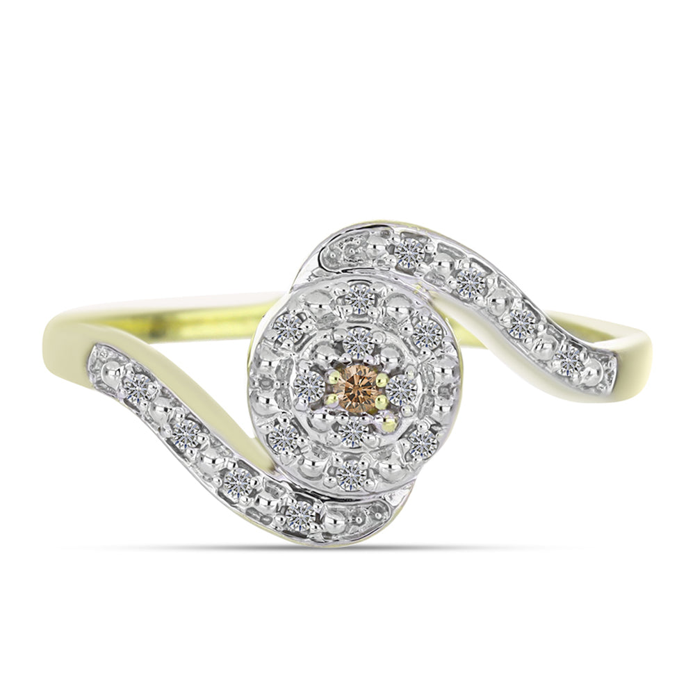 Inel din Argint 925 Placat cu Aur ( 2.34 grame ) cu Diamant de culoarea Șampaniei și Diamant Alb 0.11 Carate 1 