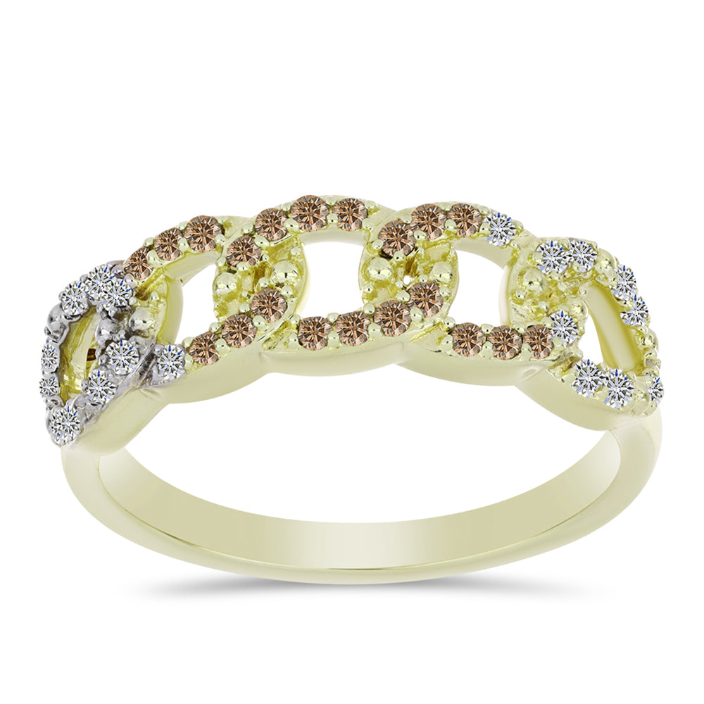 Inel din Argint 925 Placat cu Aur ( 2.94 grame ) cu Diamant de culoarea Șampaniei și Diamant Alb 0.36 Carate