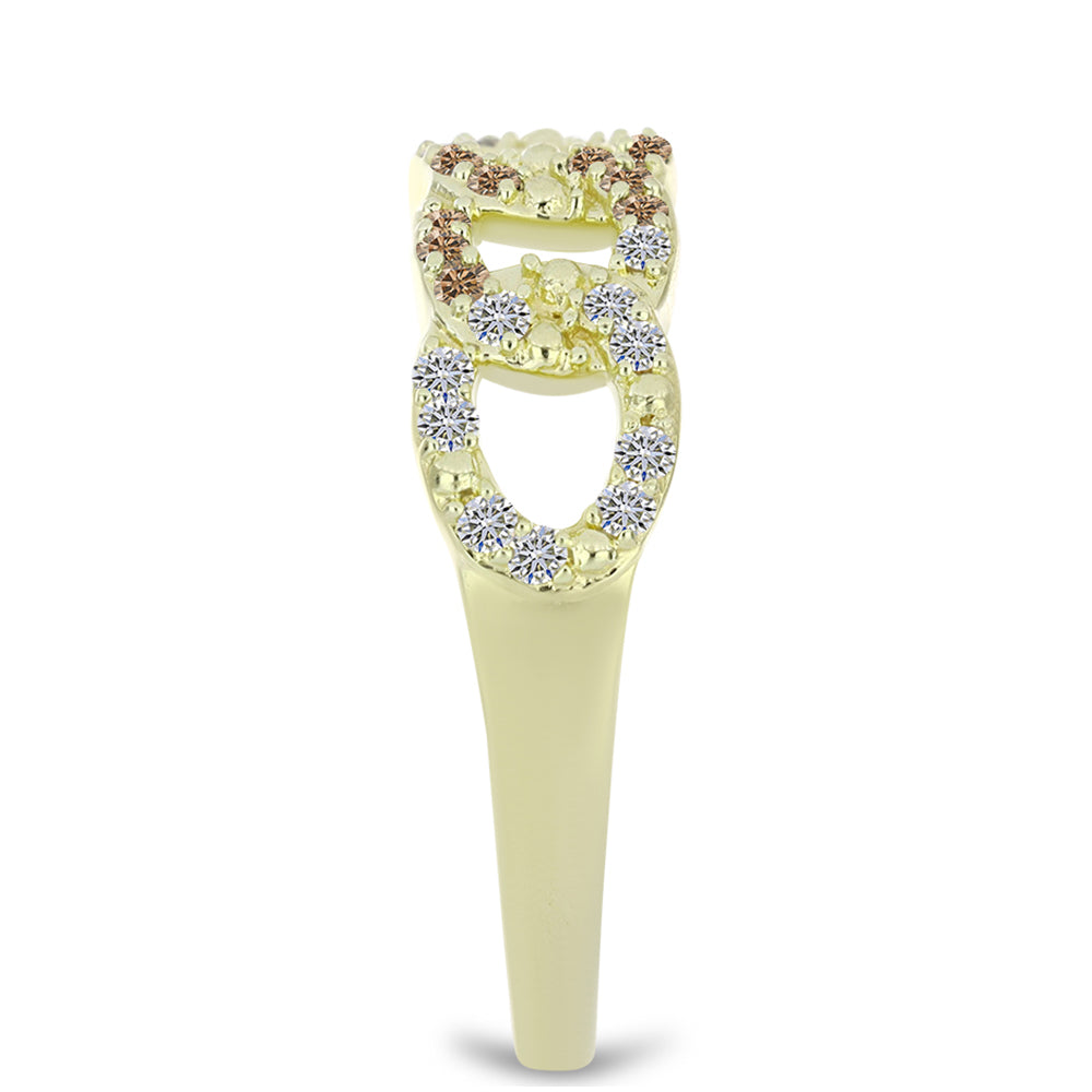 Inel din Argint 925 Placat cu Aur ( 2.94 grame ) cu Diamant de culoarea Șampaniei și Diamant Alb 0.36 Carate 4 