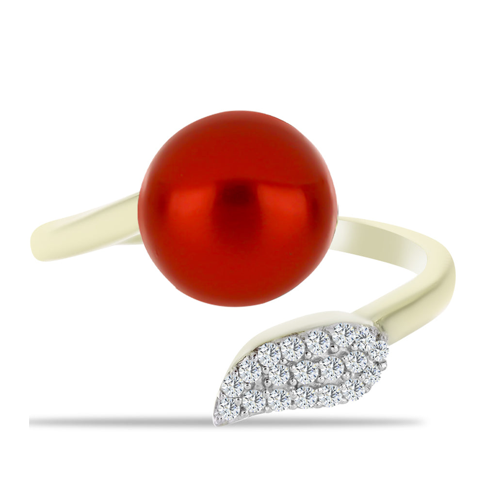 Inel din Argint 925 Placat cu Aur ( 3.23 grame ) cu Perlă de apă dulce roșie și Topaz Alb 4.48 Carate 1 