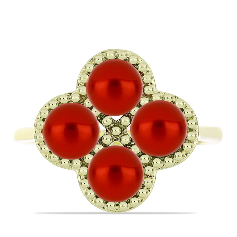 Inel din Argint 925 Placat cu Aur ( 3.54 grame ) cu Perlă de apă dulce roșie 4.46 Carate 1 