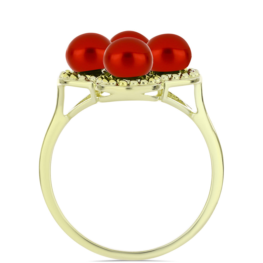 Inel din Argint 925 Placat cu Aur ( 3.54 grame ) cu Perlă de apă dulce roșie 4.46 Carate