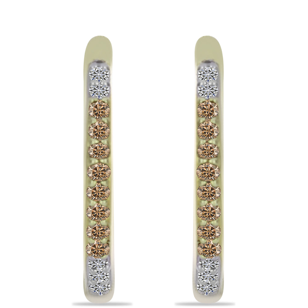Cercei din Argint 925 Placat cu Aur ( 3.22 grame ) cu Diamant de culoarea Șampaniei și Diamant Alb 0.21 Carate