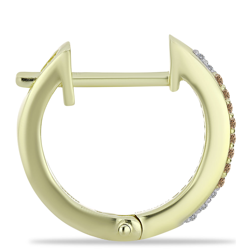 Cercei din Argint 925 Placat cu Aur ( 3.22 grame ) cu Diamant de culoarea Șampaniei și Diamant Alb 0.21 Carate