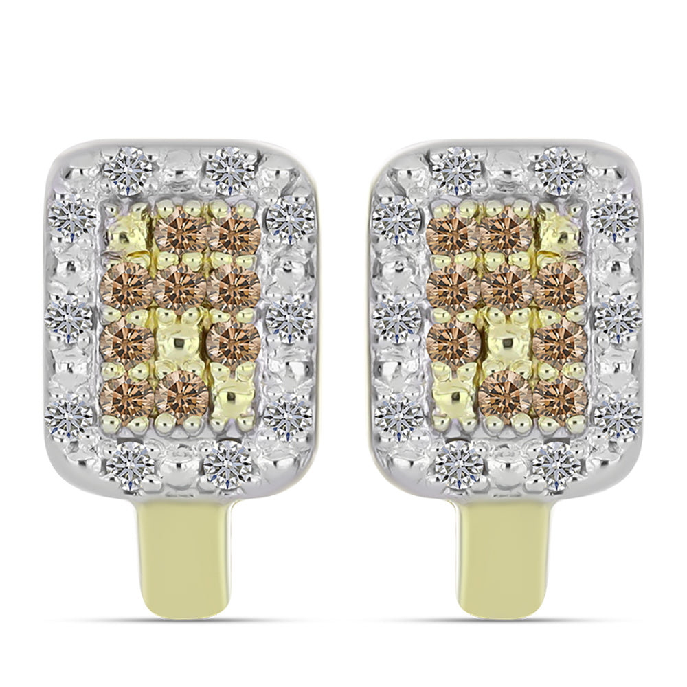 Cercei din Argint 925 Placat cu Aur ( 3 grame ) cu Diamant de culoarea Șampaniei și Diamant Alb 0.29 Carate