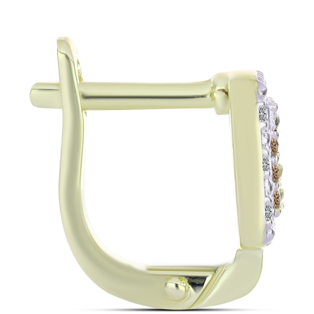 Cercei din Argint 925 Placat cu Aur ( 3 grame ) cu Diamant de culoarea Șampaniei și Diamant Alb 0.29 Carate 2 