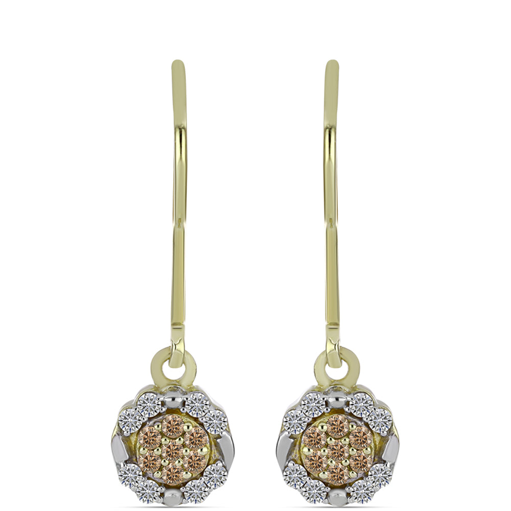 Cercei din Argint 925 Placat cu Aur ( 1.74 grame ) cu Diamant de culoarea Șampaniei și Diamant Alb 0.27 Carate 1 