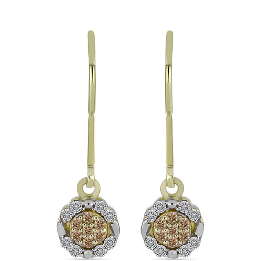 Cercei din Argint 925 Placat cu Aur ( 1.74 grame ) cu Diamant de culoarea Șampaniei și Diamant Alb 0.27 Carate
