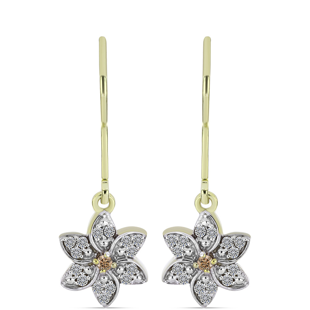 Cercei din Argint 925 Placat cu Aur ( 2.31 grame ) cu Diamant de culoarea Șampaniei și Diamant Alb 0.33 Carate