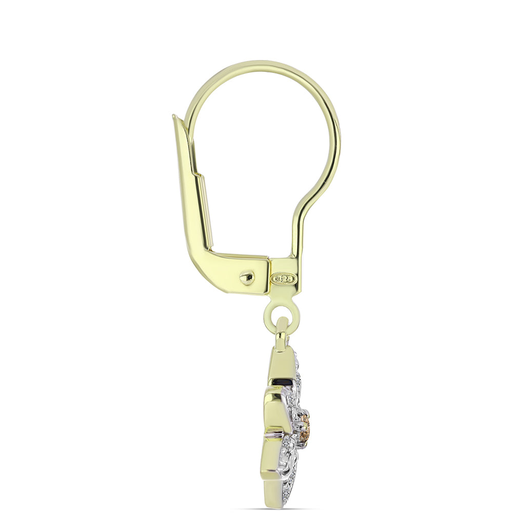 Cercei din Argint 925 Placat cu Aur ( 2.31 grame ) cu Diamant de culoarea Șampaniei și Diamant Alb 0.33 Carate 2 