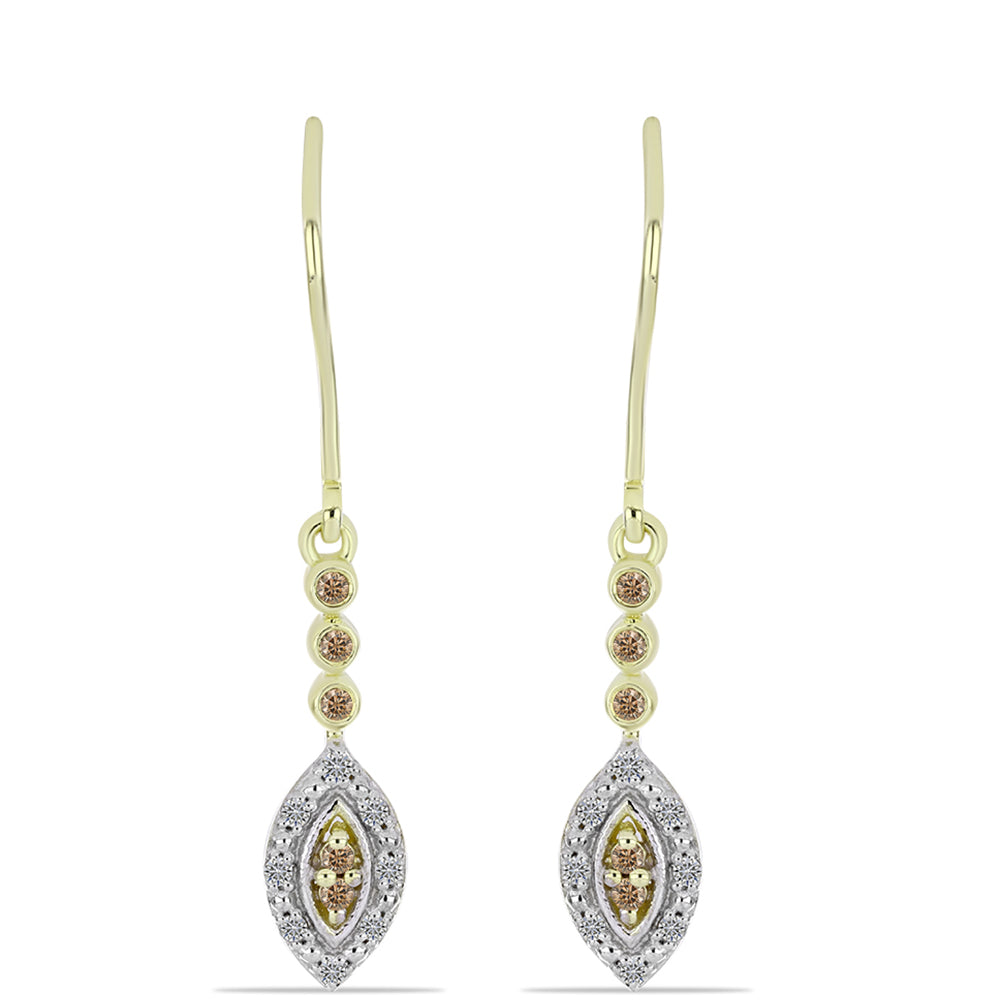 Cercei din Argint 925 Placat cu Aur ( 2.32 grame ) cu Diamant de culoarea Șampaniei și Diamant Alb 0.22 Carate