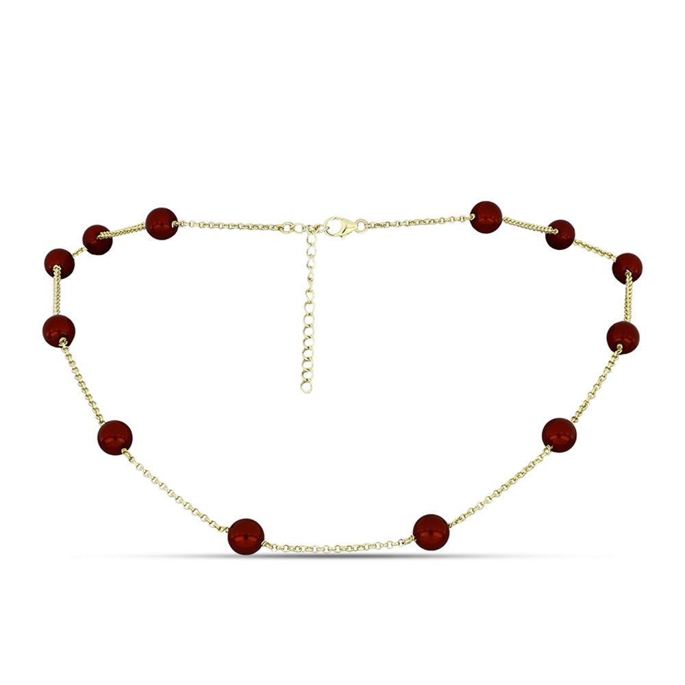 Colier din Argint 925 Placat cu Aur ( 3.21 grame ) cu Perlă de apă dulce roșie 30.8 Carate 1 