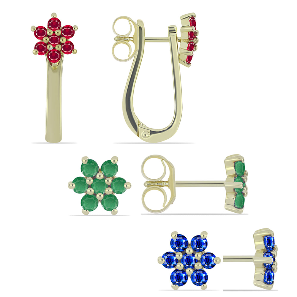 Set din Argint 925 Placat cu Aur ( 6.2 grame ) cu Rubin Malagasy și Smarald Brazilian 2.19 Carate ( Cercei )