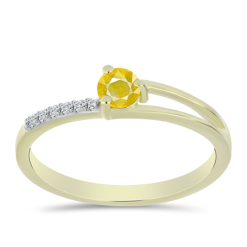 Inel din Argint 925 Placat cu Aur ( 1.53 grame ) cu Safir Rosebery Galben și Topaz Alb 0.38 Carate 1 