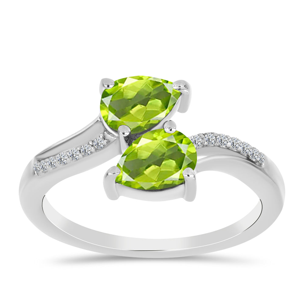 Inel din Argint 925 ( 2.65 grame ) cu Peridot Changbai și Topaz Alb 1.56 Carate