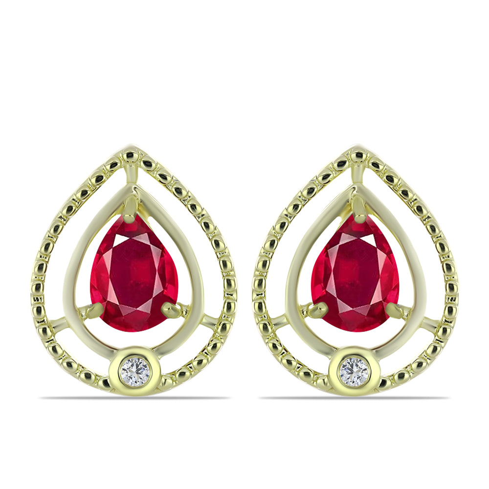 Cercei din Argint 925 Placat cu Aur ( 2.4 grame ) cu Rubin Malagasy și Topaz Alb 1.95 Carate 1 