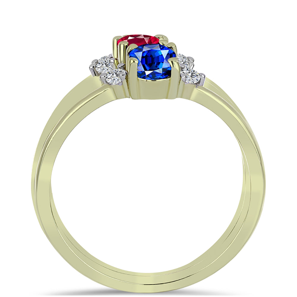 Set din Argint 925 Placat cu Aur ( 4.05 grame ) cu Rubin Malagasy și Safir Albastru Australian 2.15 Carate ( Inel )