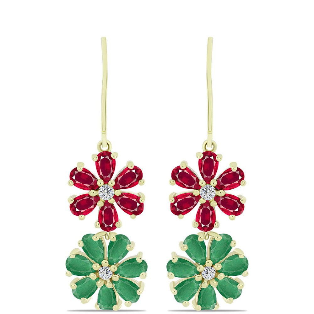 Cercei din Argint 925 Placat cu Aur ( 4.78 grame ) cu Rubin Malagasy și Smarald Brazilian 7 Carate