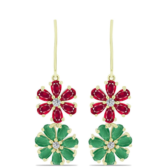 Cercei din Argint 925 Placat cu Aur ( 4.78 grame ) cu Rubin Malagasy și Smarald Brazilian 7 Carate