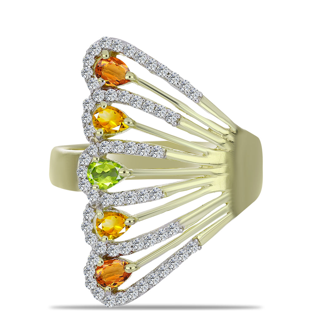 Inel din Argint 925 Placat cu Aur ( 4.63 grame ) cu Safir Rosebery Curcubeu și Topaz Alb 1.55 Carate 1 