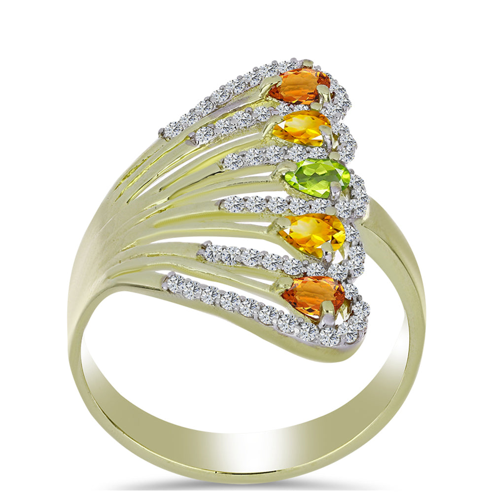 Inel din Argint 925 Placat cu Aur ( 4.63 grame ) cu Safir Rosebery Curcubeu și Topaz Alb 1.55 Carate